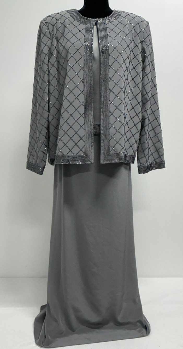 Jovani Gray Beaded Two-Piece Evening Dress and Jacket